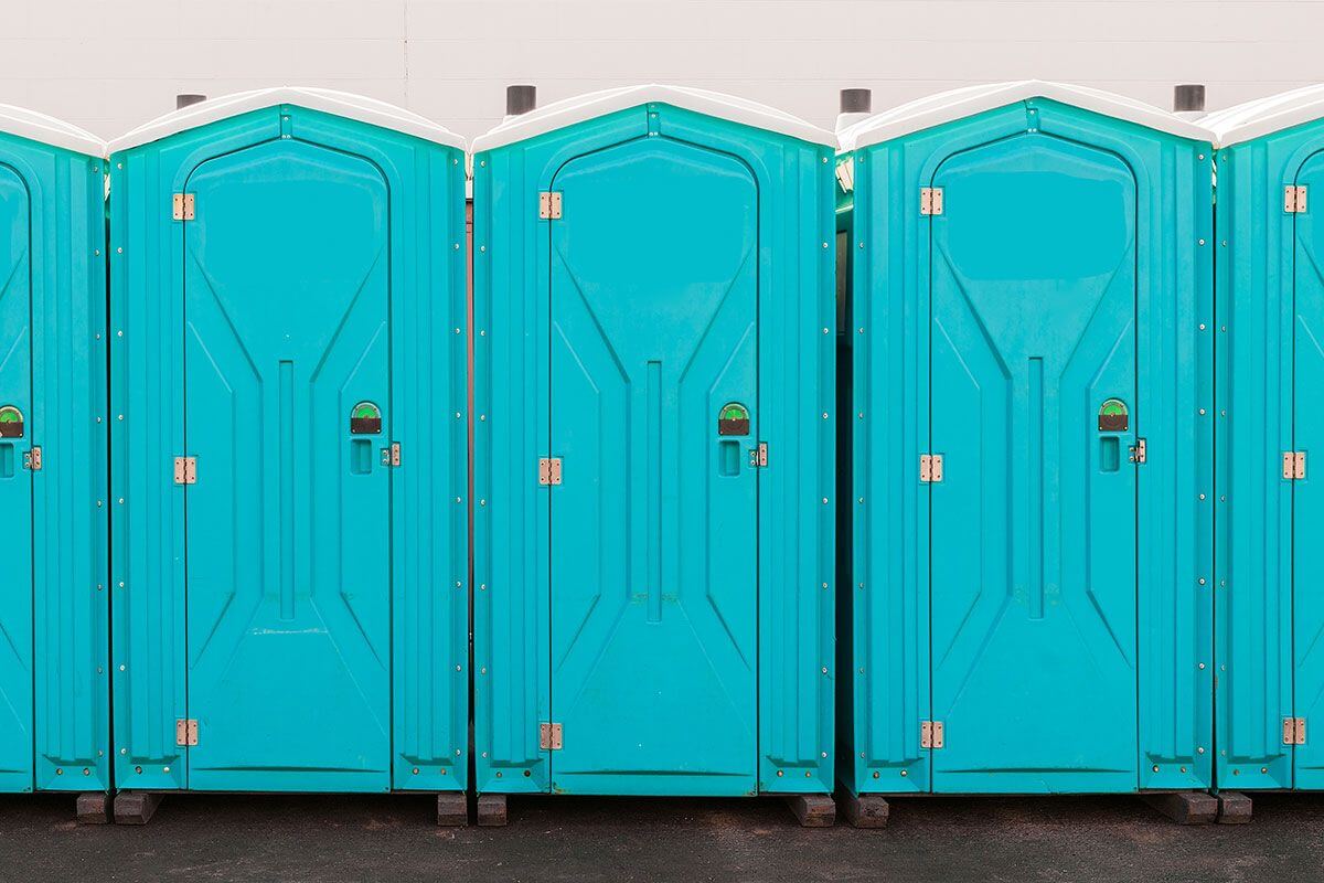 Industrial portable restroom units at a plant in Omaha, Nebraska