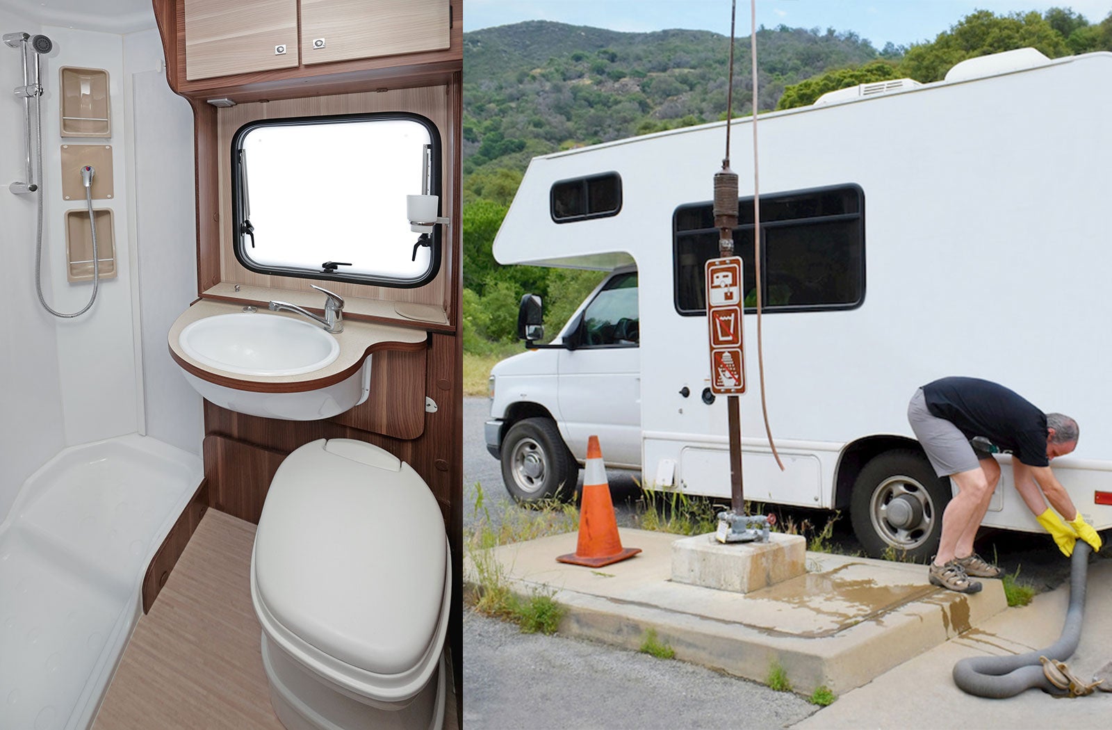 Portable RV/camper toilet and holding tank setup in Omaha, Nebraska