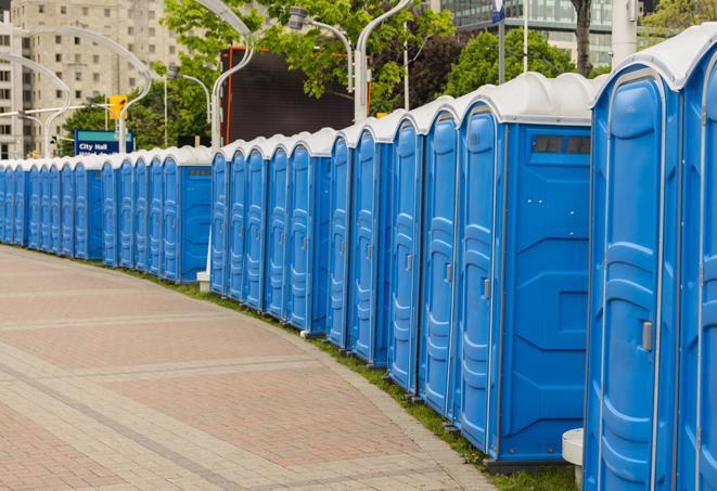 Seasonal porta potty units set up at a Omaha, Nebraska venue